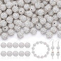 200pcs 10mm Rhinestone Beads for Jewelry Making, White Shiny Round Disco Ball Beads Bulk, Sparkle Crystal Clay Christmas for Bracelet Baseball Necklace Earring Crafting and DIY