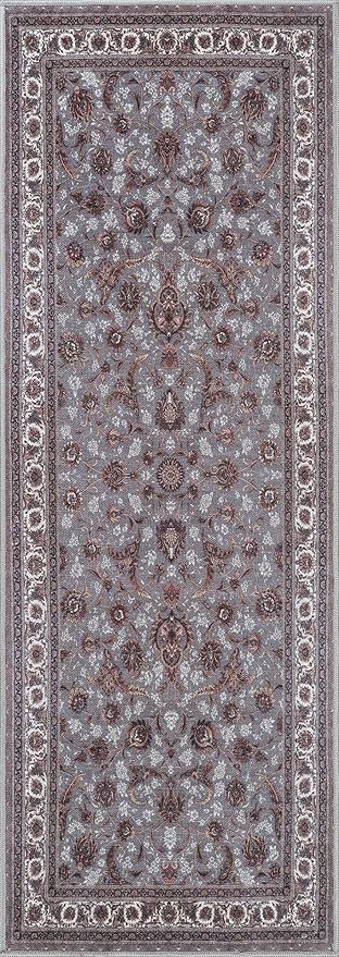 Bloom Rugs Washable Non-Slip 7 ft Runner - Slate Gray Traditional Oriental Runner for Entryway, Hallway, Bathroom, and Kitchen - Exact Size: 2.5' x 7'