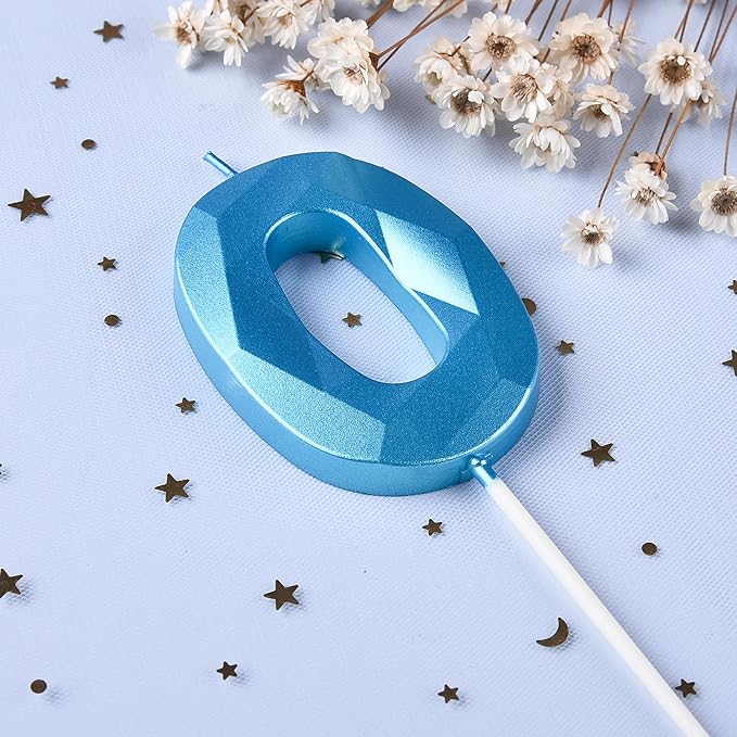 PHD CAKE 2.76 Inch Crystal Blue 0 Number Birthday Candles, Blue Number Candle, Cake Number Candles, Party Celebration