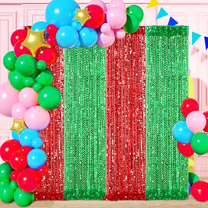Sequin Curtain Backdrop Green Party Background for Jungle Forest Animals Theme Baby Shower Celebration Party Decorations 4x8FT
