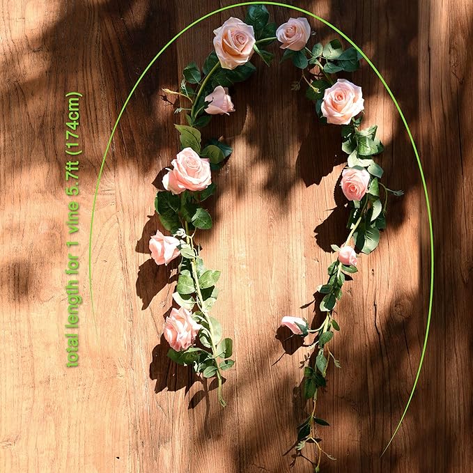FiveSeasonStuff Dreamy Pink Artificial Silk Roses Flower Garland, Bendable Hanging Vines (2pcs, 11ft)