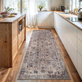 Bloom Rugs Washable Non-Slip 7 ft Runner - Light Tan/Blue Traditional Oriental Runner for Entryway, Hallway, Bathroom, and Kitchen - Exact Size: 2.5' x 7'