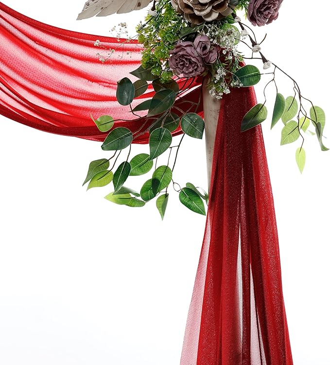 VDS Pack of 2 Panel (30 Inch X 100 Feet) Wedding Arch Draping Fabric Sheer Chiffon Fabric Drapery for Wedding Ceremony Reception Swag Backdrop Canopy Chuppah ARBO Altars Decoration (Apple Red)
