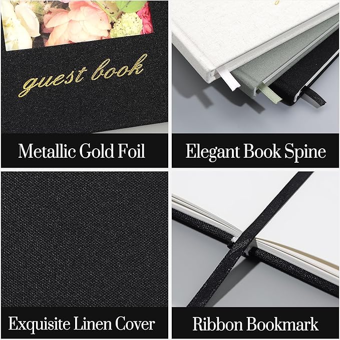 SUNEE Wedding Guest Book - Polaroid Guest Book Weddings Reception, Linen Cover 7" x 9" Guest Book for Baby Shower, Birthdays and Special Events, 100 Blank Pages for Wedding Sign in and Photos, Black