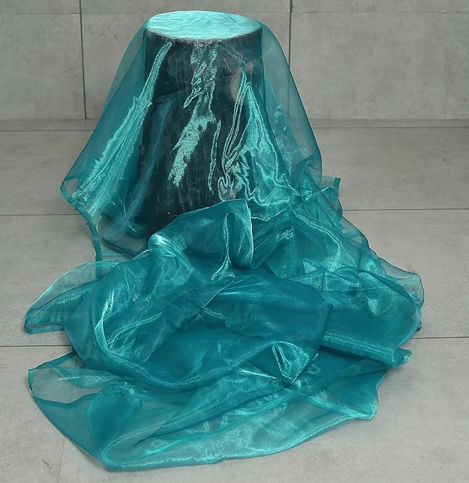 VDS Light Teal Organza Fabric, 75 Yards Continuous, 45” Wide, Wedding Party Decoration Iridescent Crystal Sheer Shiny Organza Tulle Bridal Dress DIY Crafts Costume Sewing Backdrop Arch Cloth