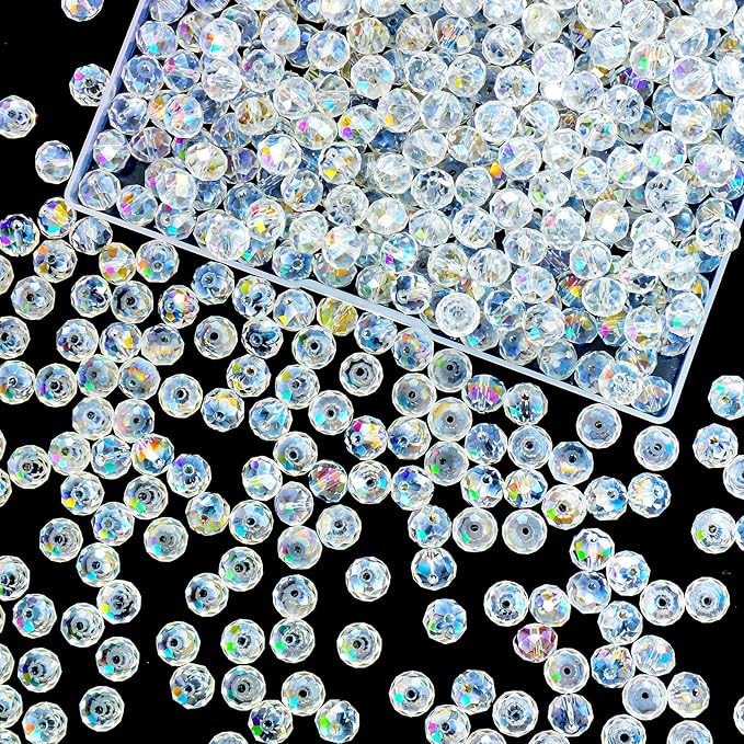 220Pcs 10mm Crystal Glass Beads for Jewelry Making Beads for Bracelets Necklace Pendants Making Supplies(White AB Color)
