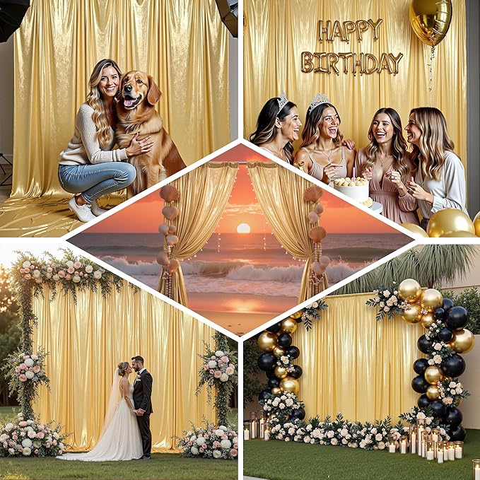 PartyVillage 20x10FT Gold Sequin Backdrop Curtain -4 Panels 5x10FT Wrinkle Free Shimmer Back Drop Cloth, Glitter Backdrop Drapes for Photography, Birthday, Wedding, Graduation Background
