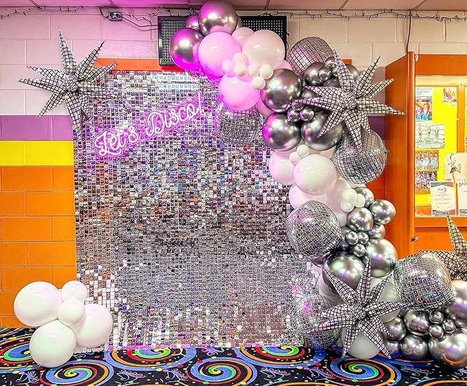 3pcs 32inch Iridescent disco explosion star foil balloons.Black white Foil Cone Star burst Balloons for disco Birthday Bachelorette Party decorations.
