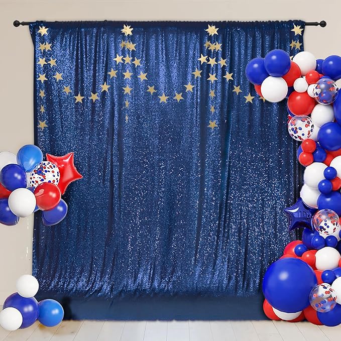 PartyDelight Sequin Backdrop Navy Blue 6Ft x 8Ft Photograph Back Drop Wedding Special Events