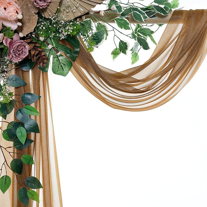VDS Pack of 1 Panel (30 Inch X 100 Feet) Wedding Arch Draping Fabric Sheer Chiffon Fabric Drapery for Wedding Ceremony Reception Swag Backdrop Canopy Chuppah ARBO Altars Decoration (Mocha)