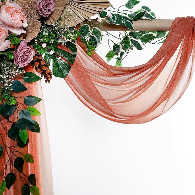 VDS Pack of 1 Panel (30 Inch X 20 Feet) Wedding Arch Draping Fabric Sheer Chiffon Fabric Drapery for Wedding Ceremony Reception Swag Backdrop Canopy Chuppah ARBO Altars Decoration (Terracotta)