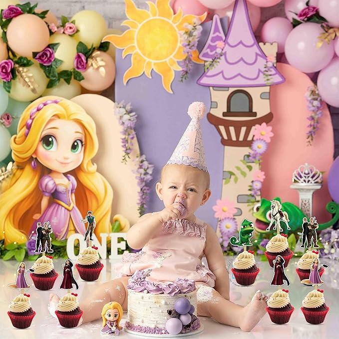 "Rapunzl Cupcake Toppers – Princess Fairy Tale Theme Birthday Party Supplies – Magical Cupcake Decoration Picks for Birthday Parties, Tea Parties, and Fairy Tale Themed Celebrations"