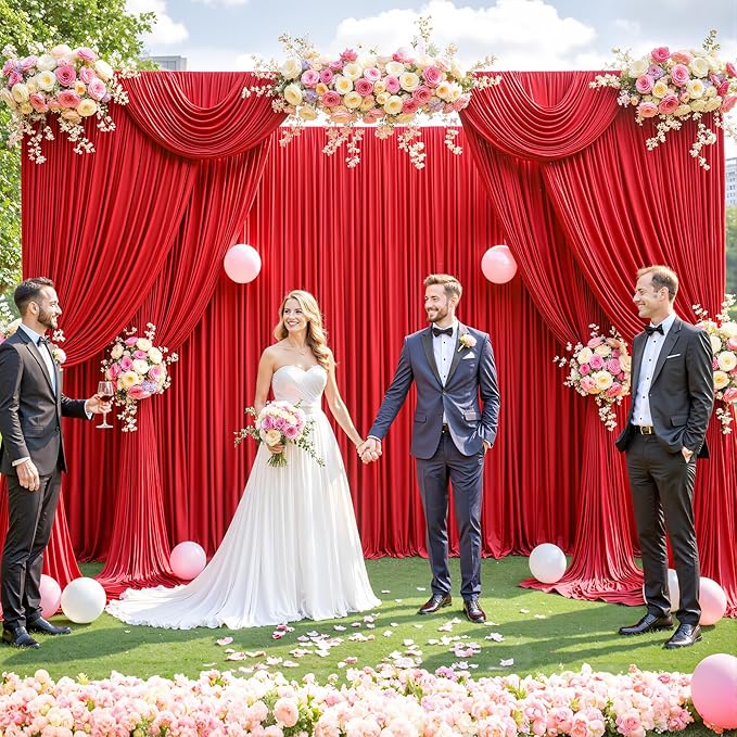 50ft x 12ft Red Backdrop Curtains Wrinkle Free Backdrop Curtain for Wedding Parties Red Fabric Backdrops Drapes Back Drop Cloth Bridal Shower Stage Curtains Wedding Decorations for Reception