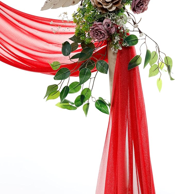 VDS Pack of 1 Panel (30 Inch X 20 Feet) Wedding Arch Draping Fabric Sheer Chiffon Fabric Drapery for Wedding Ceremony Reception Swag Backdrop Canopy Chuppah ARBO Altars Decoration (Red)