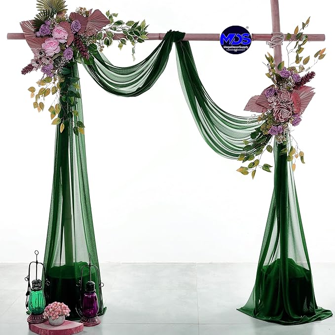 MDS Halloween Chiffon Draping Fabric - 1 Panel, 30" Wide x 40ft Long - Sheer Spooky Arbor & Canopy Drapery for Haunted House Backdrops, Party Ceilings, DIY Costumes & Themed Events - Hunter Green