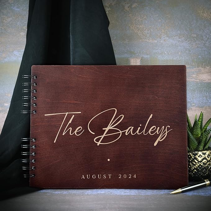 Personalized Wood Wedding Guest Book - 5 Colors/Finishings, 2 Sizes, 12 Designs - Wood Wedding Decorations, Guest Book Signs for Wedding Reception (DESIGN 8)