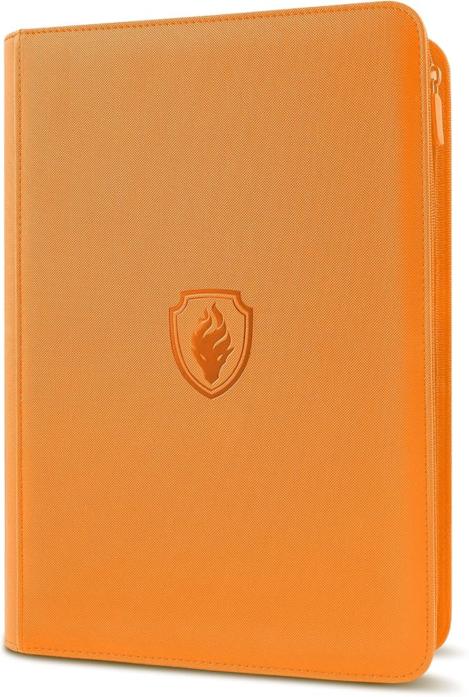 Premium Zip Card Binder - 9 Pocket Trading Binder, PU Cover Zipper Collection Album, Sturdy 360 Side-Loading Folder Holder for MTG, TCG, Game Cards, Sports Cards - Orange