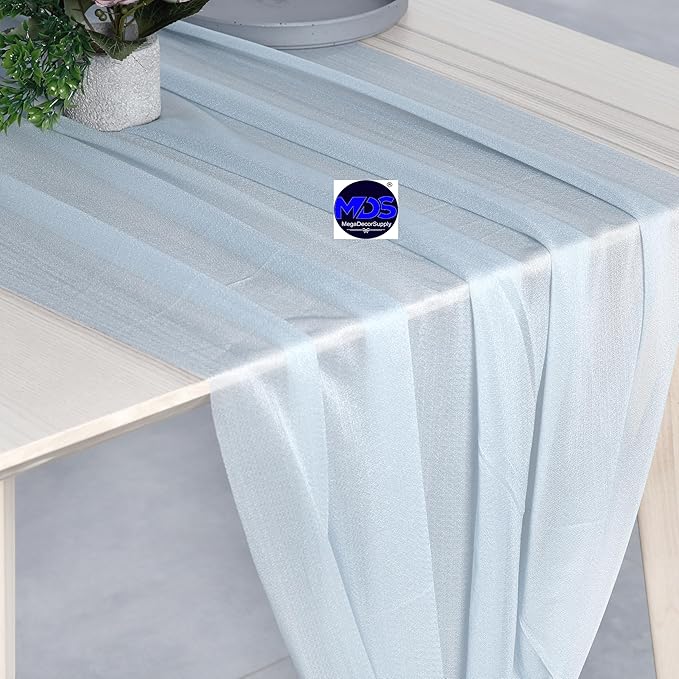 MDS 2 Pack 14ft Chiffon Table Runner 29 x 170 Inches Sheer Wedding Runner Romantic Rustic Table Runner for Wedding Decorations, Birthday Parties, Bridal Shower Party Arch Decor - Baby Blue