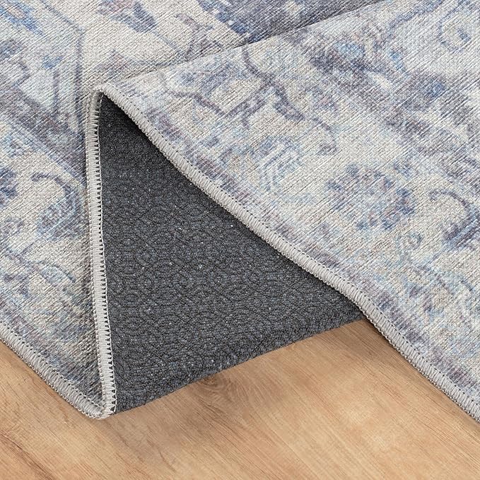 Bloom Rugs Washable Non-Slip 3' x 5' Rug - Blue/Sand Traditional Medallion Area Rug for Living Room, Bedroom, Dining Room, and Kitchen - Exact Size: 3' x 5'