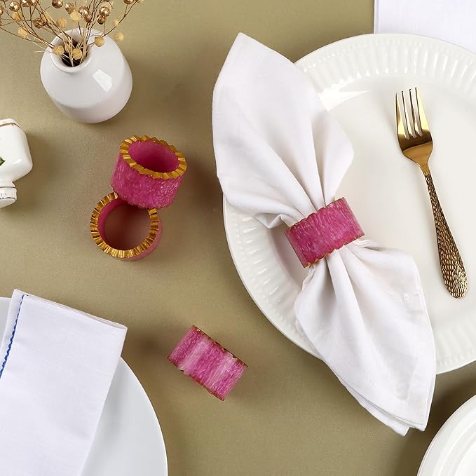 Napkin Rings Set of 12 - Handmade Epoxy Resin Napkin Holders | Elegant Table Decor for Dining, Weddings & Parties | Durable & Stylish Farmhouse Napkin Rings (Pink Gold) - ALPHA Living HOME