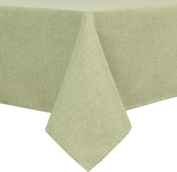 Hiasan Faux Linen Rectangle Tablecloth - Wrinkle and Stain Resistant Washable Table Cloth for Kitchen Dining Room Holiday Table Cover for Dinner, Green, 90 x 156 Inch