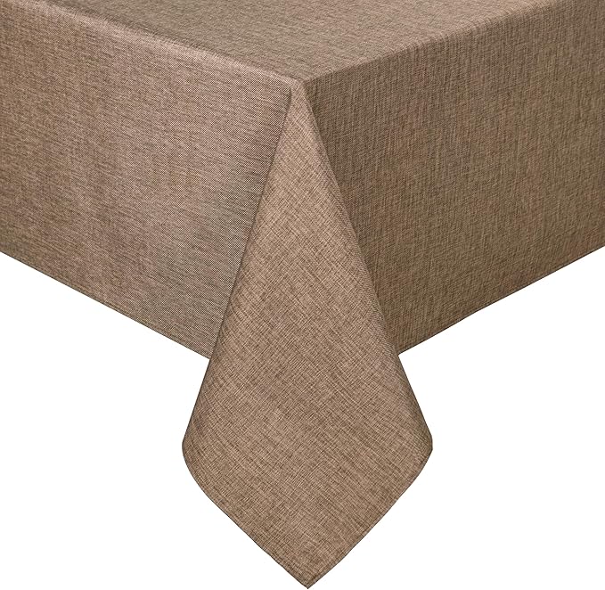 Hiasan Faux Linen Rectangle Tablecloth - Wrinkle and Stain Resistant Washable Table Cloth for Kitchen Dining Room Holiday Table Cover for Party Dinner, Khaki, 70 x 108 Inch