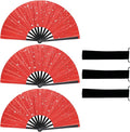 Glitter bling Large Folding Fan-Hand Fan Rave Clack Popping Fan for Line Dancing Clacking Fans for Boots On The Ground Dance, Party for EDM, Music Festival, Hot Flashes, Party, Decoration(3pcs red)