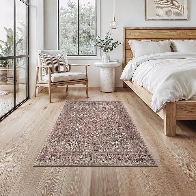 Bloom Rugs Washable Non-Slip 3' x 5' Rug - Beige Traditional Bordered Area Rug for Living Room, Bedroom, Dining Room, and Kitchen - Exact Size: 3' x 5'