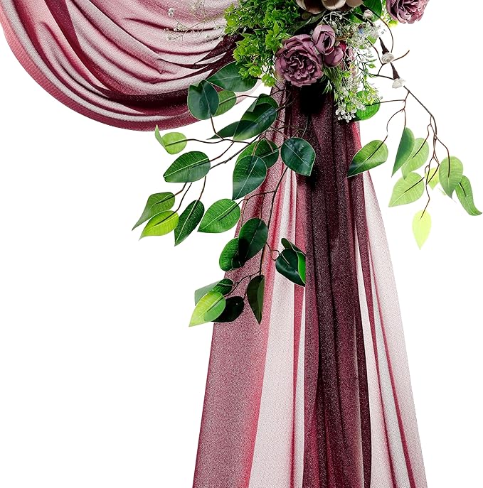 VDS Pack of 2 Panel (30 Inch X 50 Feet) Wedding Arch Draping Fabric Sheer Chiffon Fabric Drapery for Wedding Ceremony Reception Swag Backdrop Canopy Chuppah ARBO Altars Decoration (Burgundy)