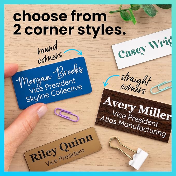 ExcelMark Custom Name Tag - Engraved Name Badge with Pin or Magnetic Backing, 16 Colors, 6 Fonts, and 2 Sizes to Choose from (Black w/Gold Letters, 1.5"x 3")