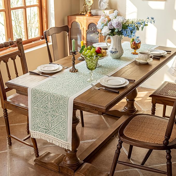 Table Runner 48 Inches Long,Waterproof Boho Table Runner with Tassel Fringe,Table Runners for Party Coffee Table