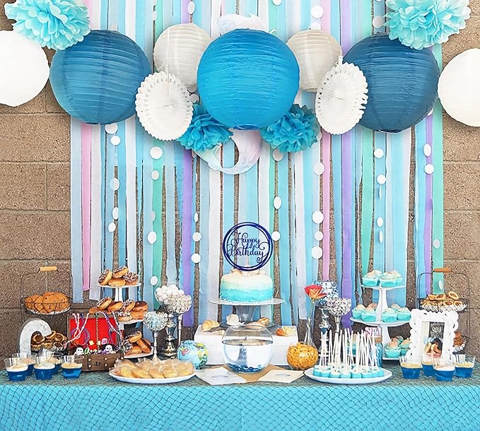 Happy Birthday Cake Topper - Blue Glitter Happy Birthday Cake Decoration Supplies for Children or Adults - Happy Birthday Cake Bunting Decor, Photo Booth Props