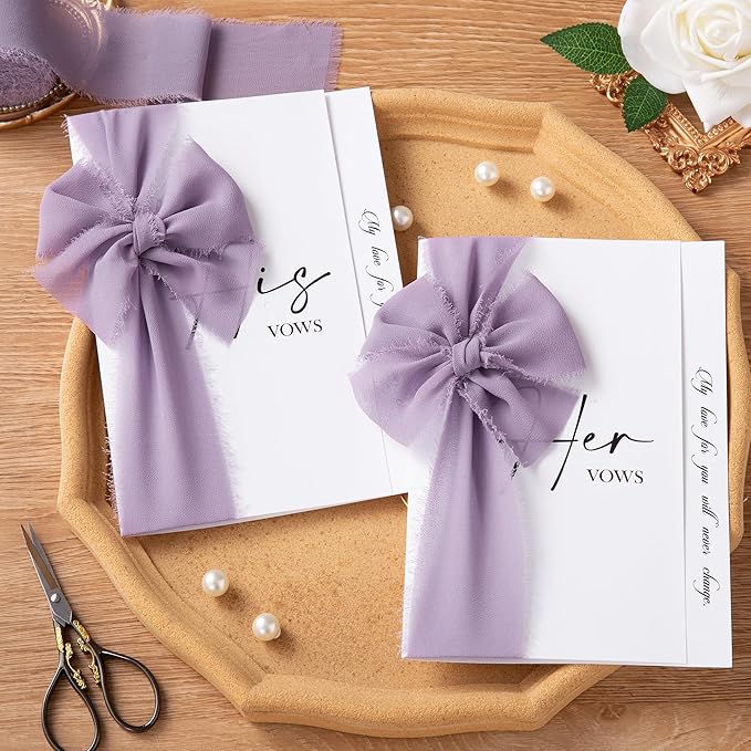 DORIS HOME Pastle Purple Chiffon Ribbon for Flower Bouquet, 2" x21Yd Fabric Ribbon for Gift Wrapping, Handmade Frayed Ribbon for Wedding/Christmas Decorations