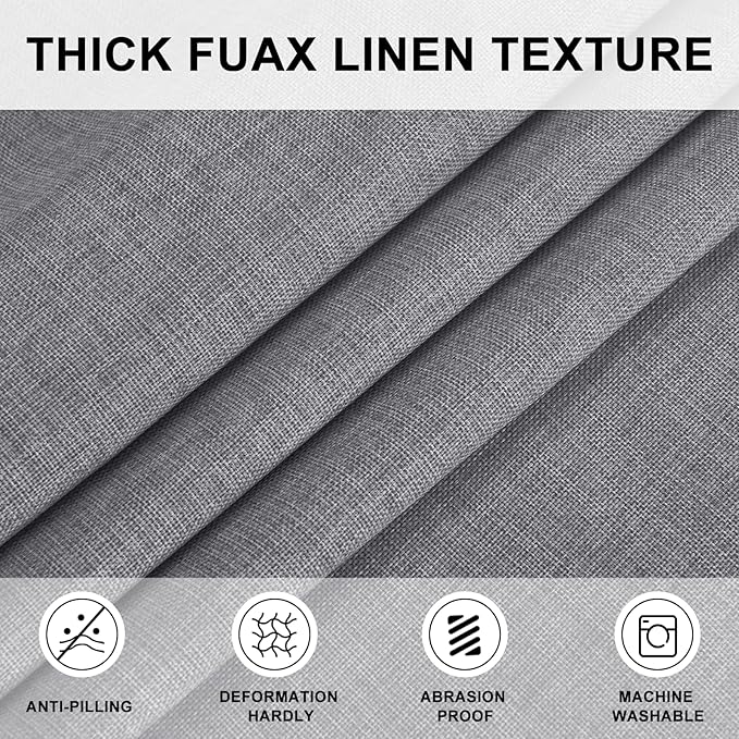 Hiasan Round Linen Tablecloth 108 Inch - Wrinkle and Stain Resistant Washable Polyester Fabric Table Cloth for Dining Room Kitchen Party, Grey