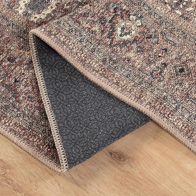 Bloom Rugs Washable Non-Slip 7 ft Runner - Beige Traditional Bordered Runner for Entryway, Hallway, Bathroom, and Kitchen - Exact Size: 2.5' x 7'