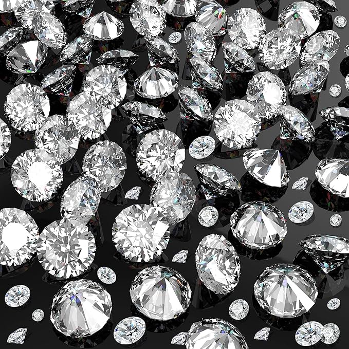 Hicarer 800 Pieces Diamond Decorations Acrylic Diamond Table Scatter Crystals for Table for Vase Fillers Party Decorations (20, 12, 10, 6, 3mm,Clear)