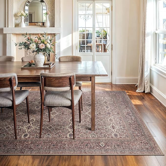 Bloom Rugs Washable Non-Slip 8' x 10' Rug - Beige Traditional Bordered Area Rug for Living Room, Bedroom, Dining Room, and Kitchen - Exact Size: 8' x 10'