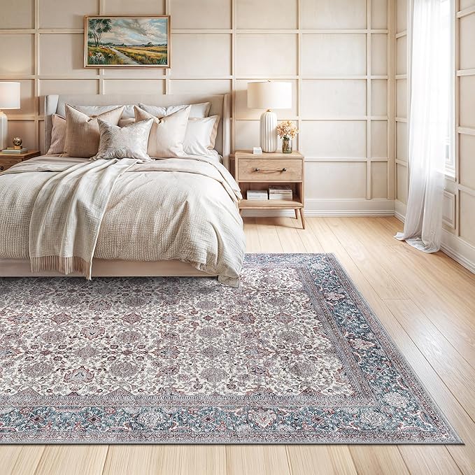 Bloom Rugs Washable Non-Slip 8' x 10' Rug - Teal/Blue/Beige Traditional Oriental Area Rug for Living Room, Bedroom, Dining Room, and Kitchen - Exact Size: 8' x 10'