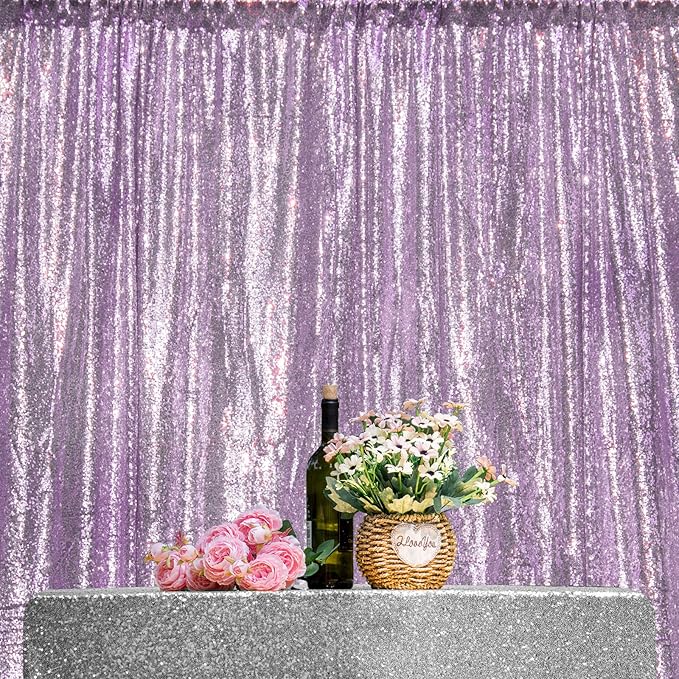JYFLZQ Lavender Sequin Backdrop Curtains 6ft x 8ft 1 Panel Glitter Photo Booth Backdrops Sparkly Photography Background Drapes for Parties Wedding Bridal Showers