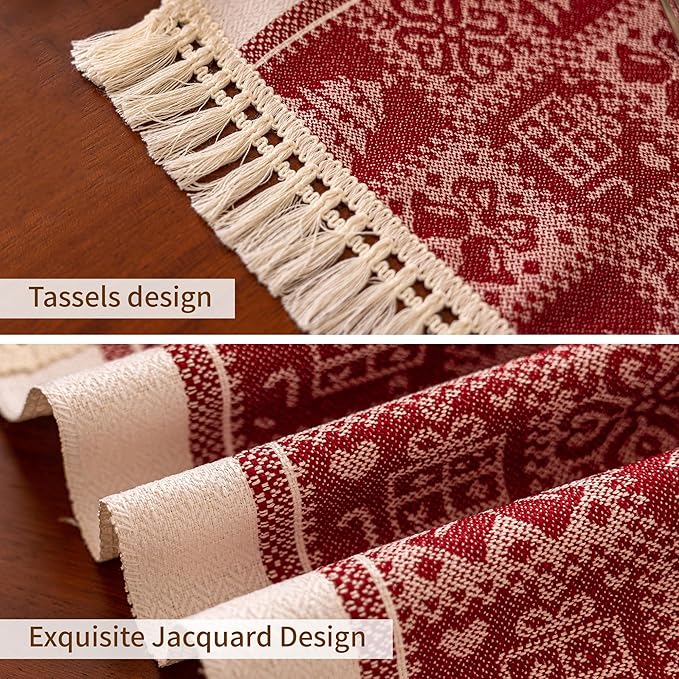 Table Runners 48 Inches,Christmas Tree Table Runner with Tassel Fringe, Gift Table Runner for Party，Coffee Table, Festival