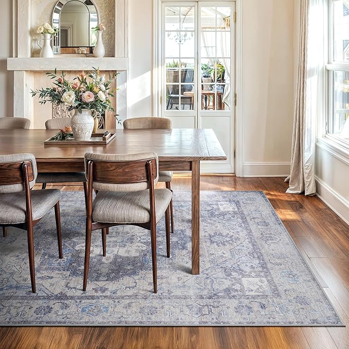 Bloom Rugs Washable Non-Slip 8' x 10' Rug - Blue/Sand Traditional Medallion Area Rug for Living Room, Bedroom, Dining Room, and Kitchen - Exact Size: 8' x 10'