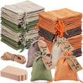 Woanger 100 Pcs Burlap Gift Bags with 100 Pcs Kraft Paper Gift Tags Drawstring Favor Bulk Burlap Sack Bags for DIY Wedding Party Craft(4 x 6 Inch,Natural Color, Dark Brown, Military Green, Orange)