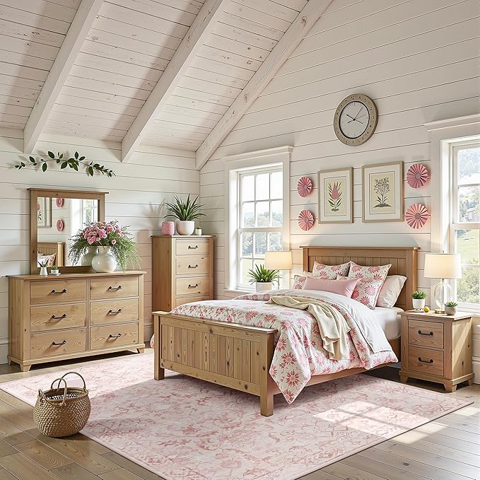 Pink Area Rugs 6x9 for Living Room, Washable Vintage Rugs for Bedroom, Distressed Throw Rug, Non Slip Rug Carpet for Bedroom Dining