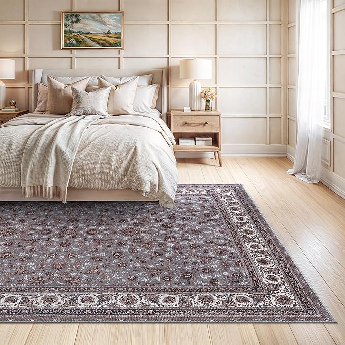 Bloom Rugs Washable Non-Slip 8' x 10' Rug - Slate Gray Traditional Oriental Area Rug for Living Room, Bedroom, Dining Room, and Kitchen - Exact Size: 8' x 10'