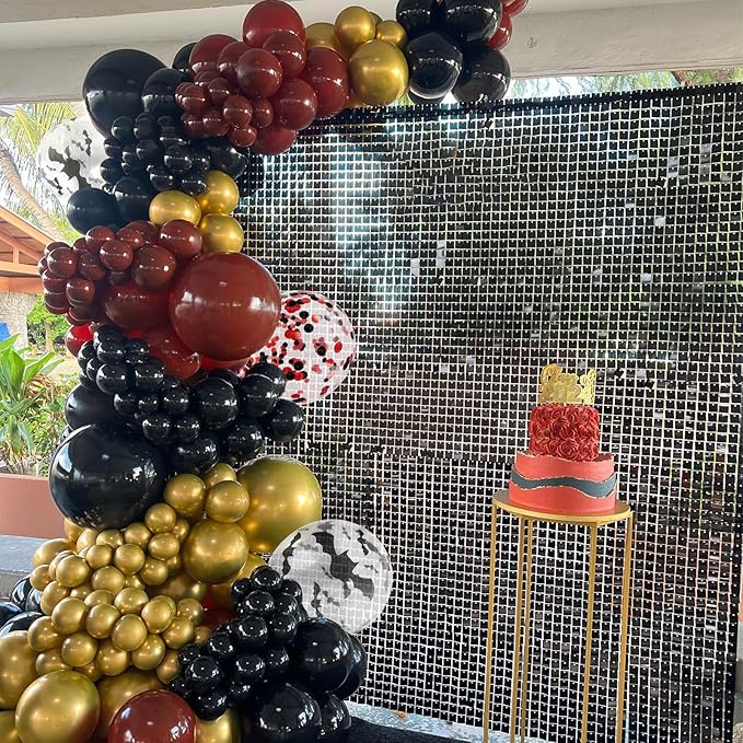 Black Burgundy Balloons, 52 PCS Burgundy Gold Balloons, 12 Inch Red Black Latex Balloon with Confetti Bat Printed Balloon for Kids Party Decorations