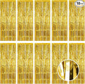10 Pack Gold Foil Curtain Backdrop 3.2ft x 9.8ft Metallic Tinsel Foil Fringe Curtains Streamer Photo Booth Backdrop for Birthday Party Engagement Bachelorette Party Decorations (Gold)