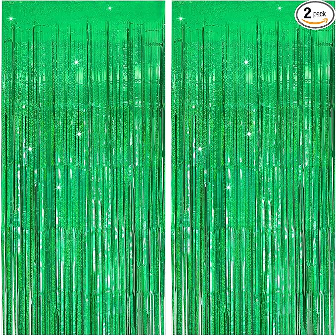 Tinsel Curtain Party Backdrop Green Birthday Decorations 2 Packs Glitter Foil Fringe Curtain Party Decor Streamers Photo Booth for Birthday Christmas Wedding Halloween Graduation Decorations