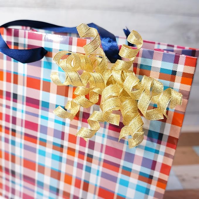 CT CRAFT LLC Gold Metallic Burst Curly Ribbon Bow 4" Wide x 6 Counts Gift Wrapping Pre-Tied Self-Adhesive Tab for Birthday Present Box Wine Bottle Baby Shower Party Christmas Hanukah