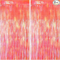 2 Pack Orange Party Streamers Backdrop Curtains, 3.3x8.2ft Holographic Tinsel Foil Curtain Photo Booth Props for Birthday, Wedding, Holiday Celebration, Bachelorette, Theme Decorations