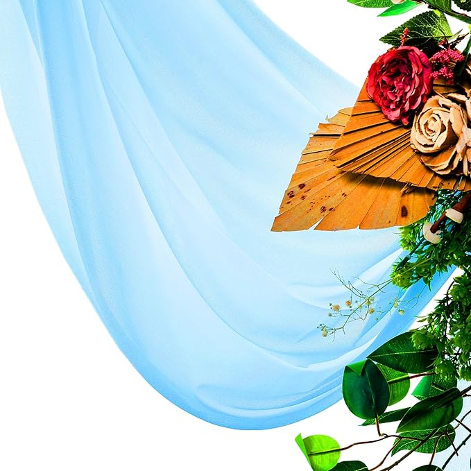 VDS Pack of 3 Panel (30 Inch X 20 Feet) Wedding Arch Draping Fabric Sheer Chiffon Fabric Drapery for Wedding Ceremony Reception Swag Backdrop Canopy Chuppah ARBO Altars Decoration (Turquoise)